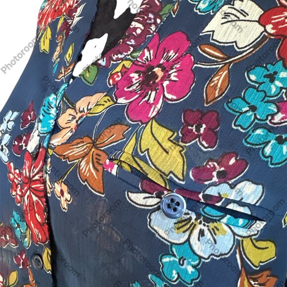 Kut from the Kloth Multicolor Floral Sheer Button Rolltab Sleeves Medium - Picture 2 of 5